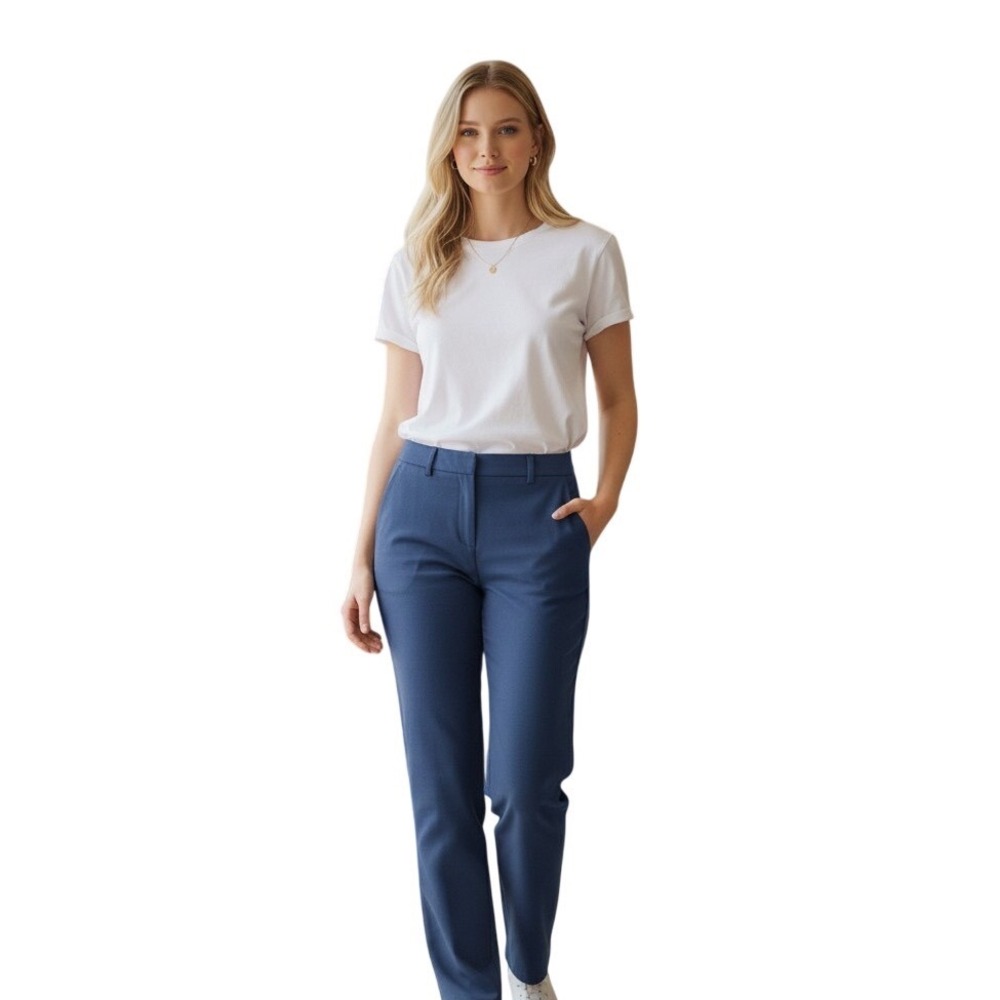INC International Concepts Navy Blue Boot Leg Curvy Dress Pants Short Mid Rise